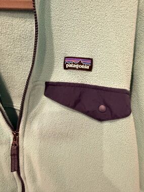 Patagonia Mint Green Fleece Jacket with Navy Trim